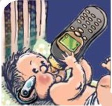 baby with mobile-phone-shaped bottle