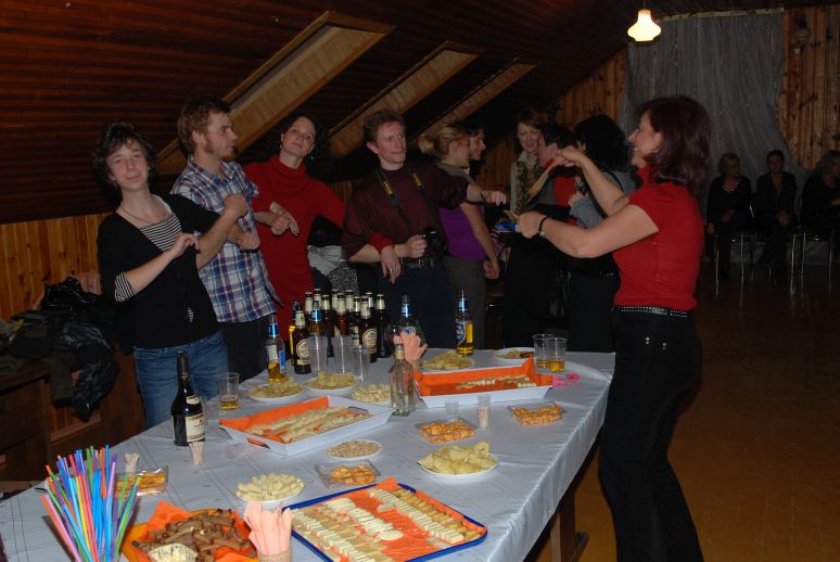 buffet with people cheers