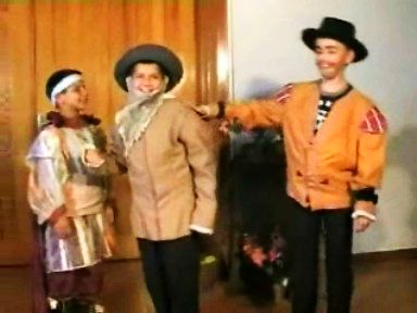 language-theatre little cute boys acting with costumes and beard