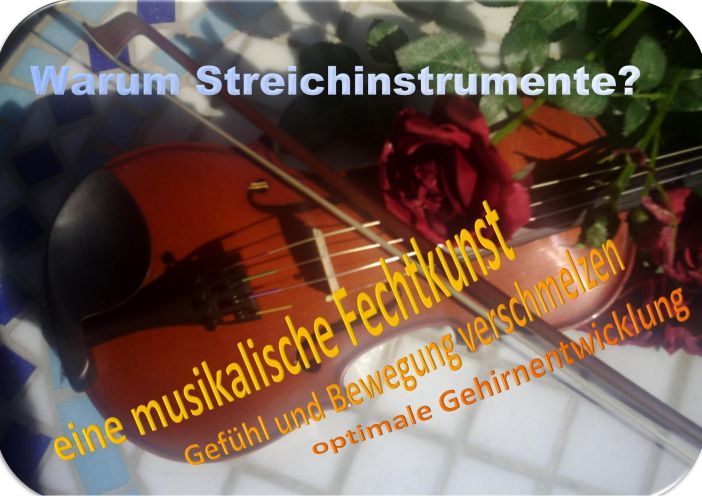 Warum Streichinstrumente? Eine musikalische Fechtkunst. Gefühl und Bewegung verschmelzen. Optimale Gehirnentwicklung.
