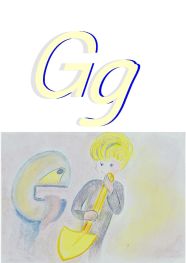 boy with showel, image for alphabet letter G