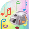 music-player with coloured notes flying about